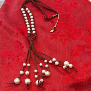 JM John Medeiros Vintage Pearls & Triple Dark Suede Leather Cord 20”+3”Necklace